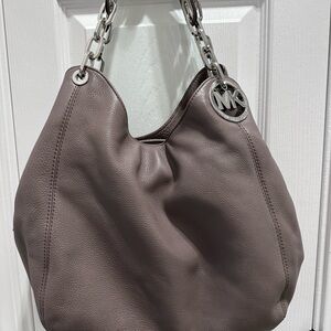 Michael Kors Gray Leather Fulton Shoulder Bag